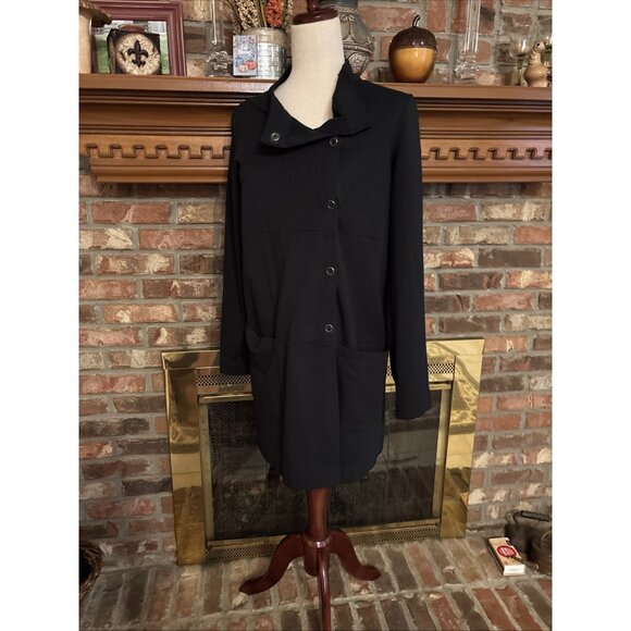 J Jill Long Black Snapfront Cardigan Size XS - Picture 2 of 6